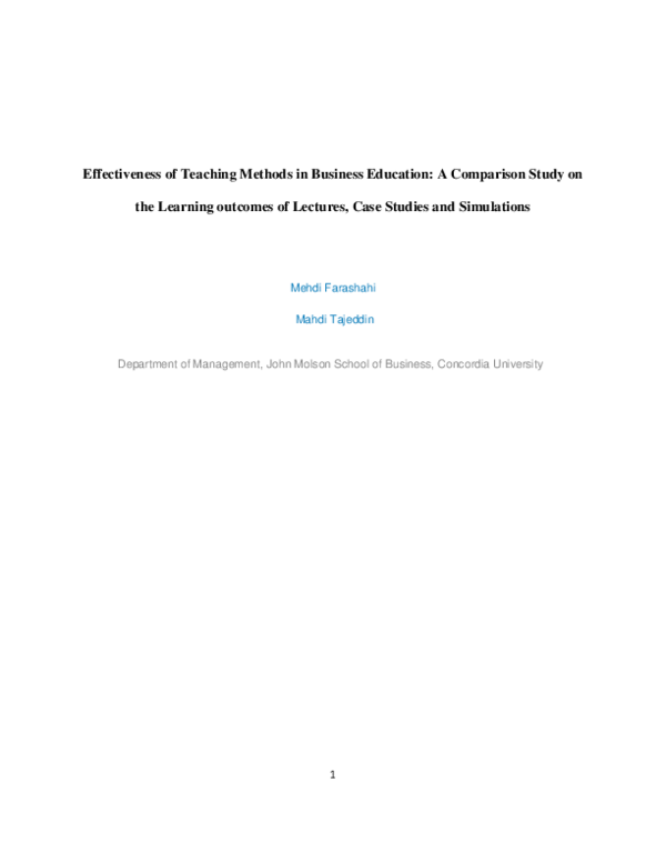 (PDF) Effectiveness of Teaching Methods in Business Education: A ...