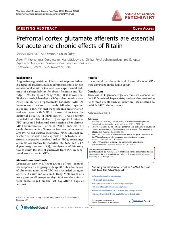 (PDF) Prefrontal cortex glutamate afferents are essential for acute and ...