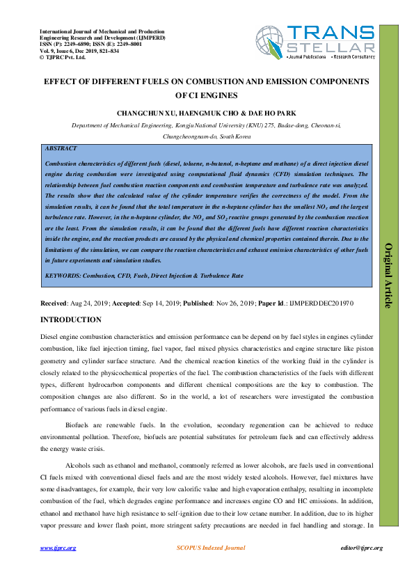 (PDF) EFFECT OF DIFFERENT FUELS ON COMBUSTION AND EMISSION COMPONENTS ...