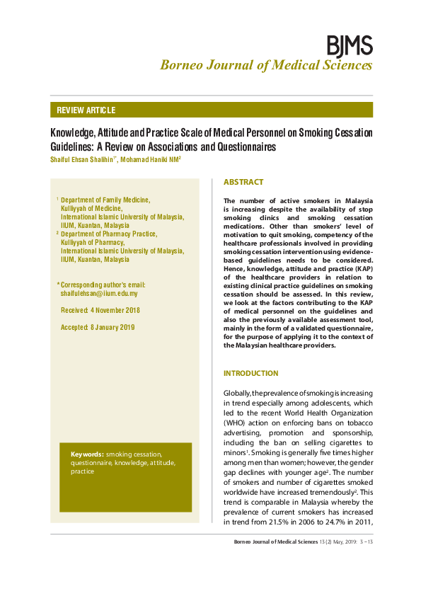 (PDF) Knowledge, Attitude and Practice Scale of Medical Personnel on