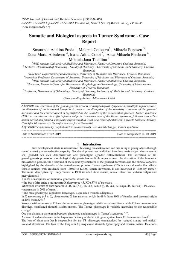 (PDF) Somatic and Biological aspects in Turner Syndrome Case Report