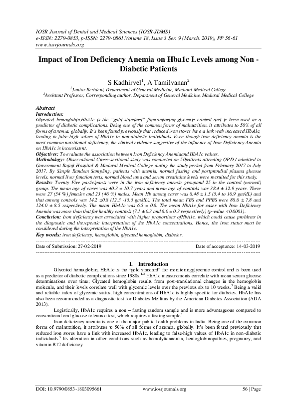 (PDF) Impact of Iron Deficiency Anemia on Hba1c Levels among Non