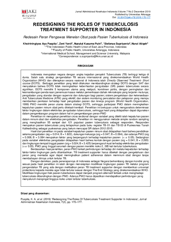 (PDF) REDESIGNING THE ROLES OF TUBERCULOSIS TREATMENT SUPPORTER IN ...