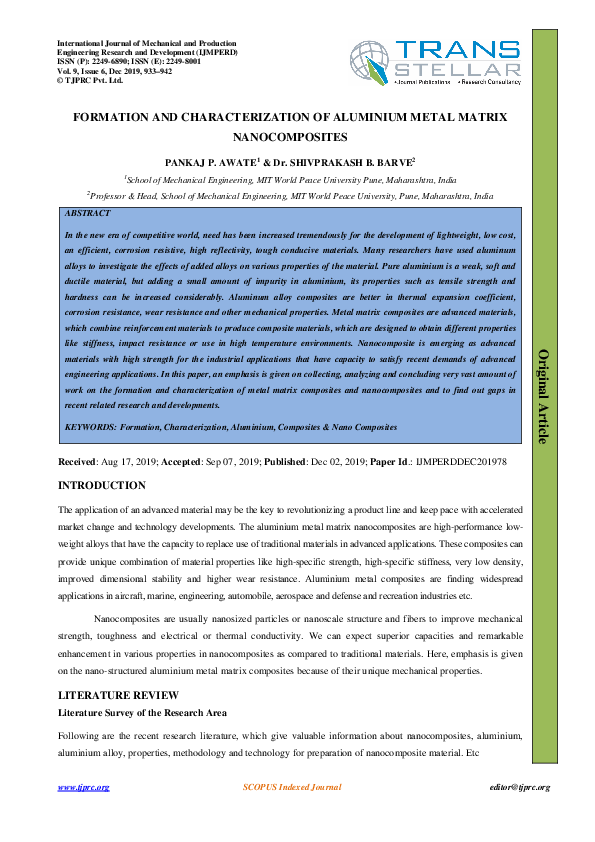 (PDF) FORMATION AND CHARACTERIZATION OF ALUMINIUM METAL MATRIX ...