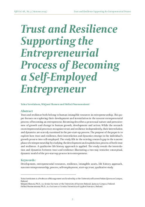 (PDF) Trust and Resilience Supporting the Entrepreneurial Process of ...