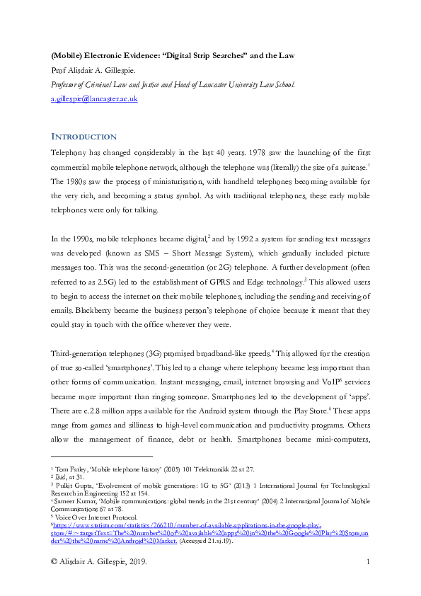(DOC) (Mobile) Electronic Evidence “Digital Strip Searches” and the