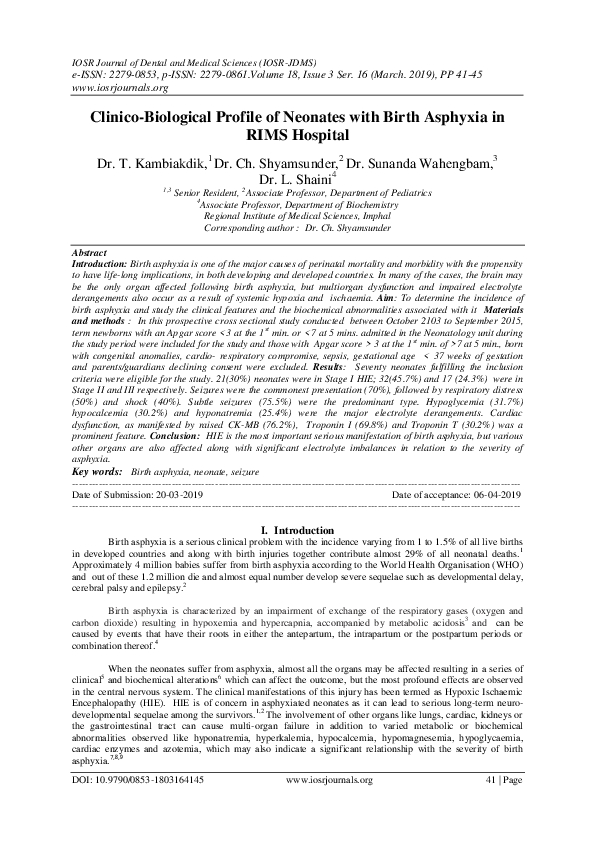 (PDF) Clinico-Biological Profile of Neonates with Birth Asphyxia in ...