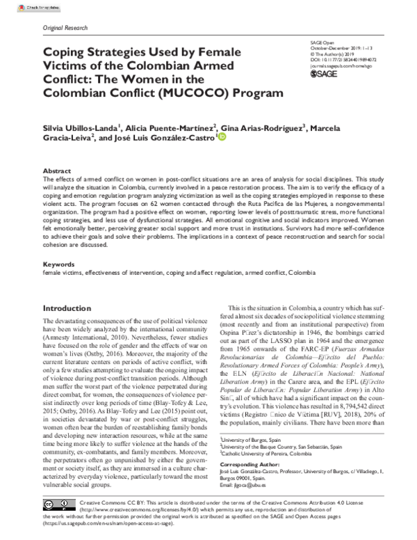 (PDF) Coping Strategies Used by Female Victims of the Colombian Armed ...