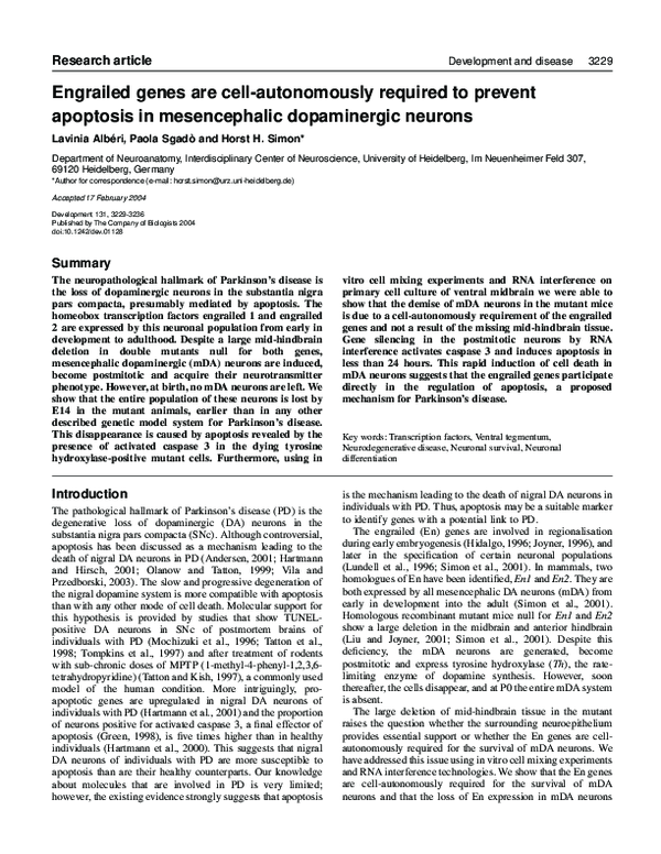 (PDF) Engrailed Genes Are Cell-Autonomously Required to Prevent ...