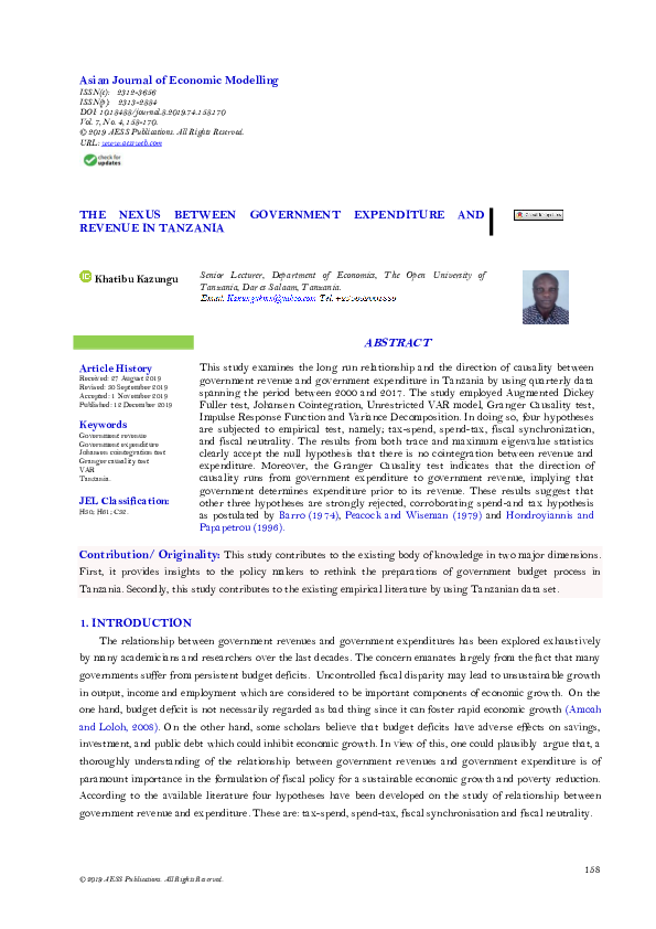 (PDF) THE NEXUS BETWEEN GOVERNMENT EXPENDITURE AND REVENUE IN TANZANIA