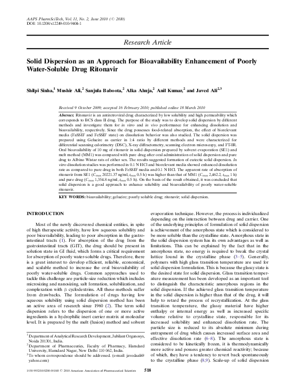 (PDF) Solid Dispersion as an Approach for Bioavailability Enhancement ...