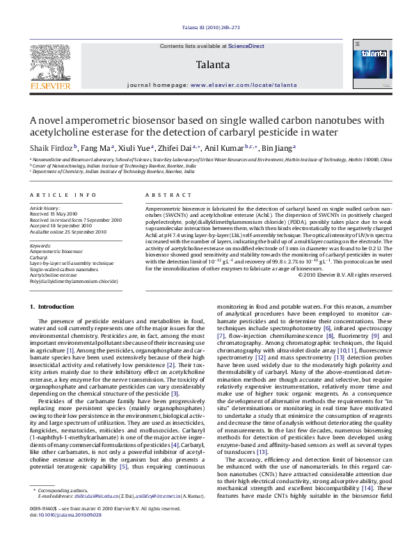 (PDF) A novel amperometric biosensor based on single walled carbon ...