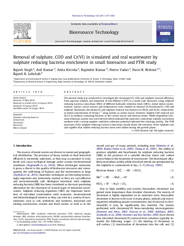 (PDF) Removal of sulphate, COD and Cr(VI) in simulated and real ...