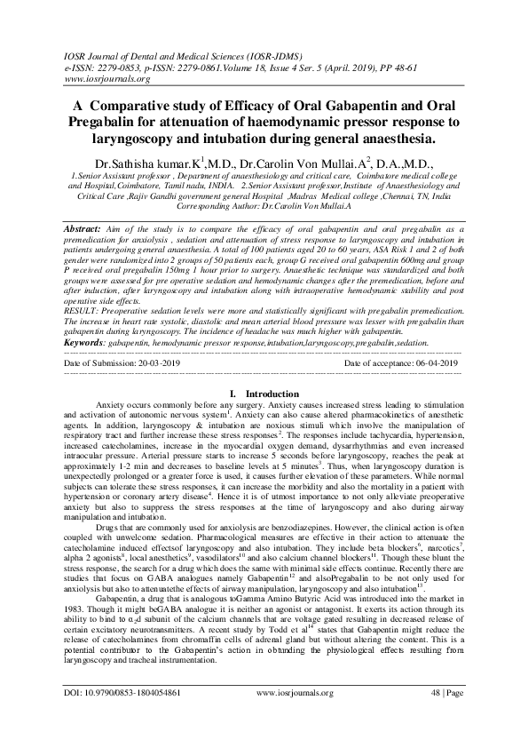 (PDF) A Comparative study of Efficacy of Oral Gabapentin and Oral ...