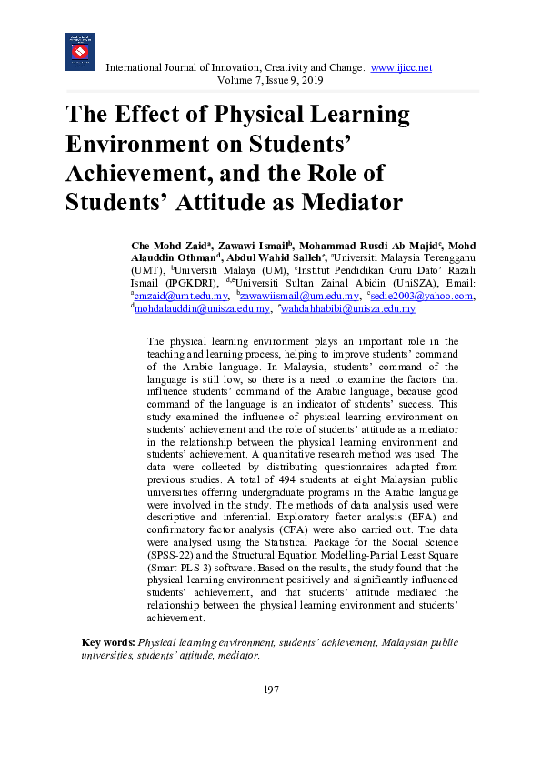 (PDF) The Effect of Physical Learning Environment on Students ...