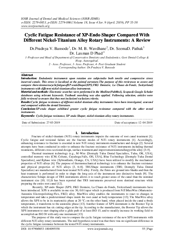 (PDF) Cyclic Fatigue Resistance of XP-Endo Shaper Compared With ...
