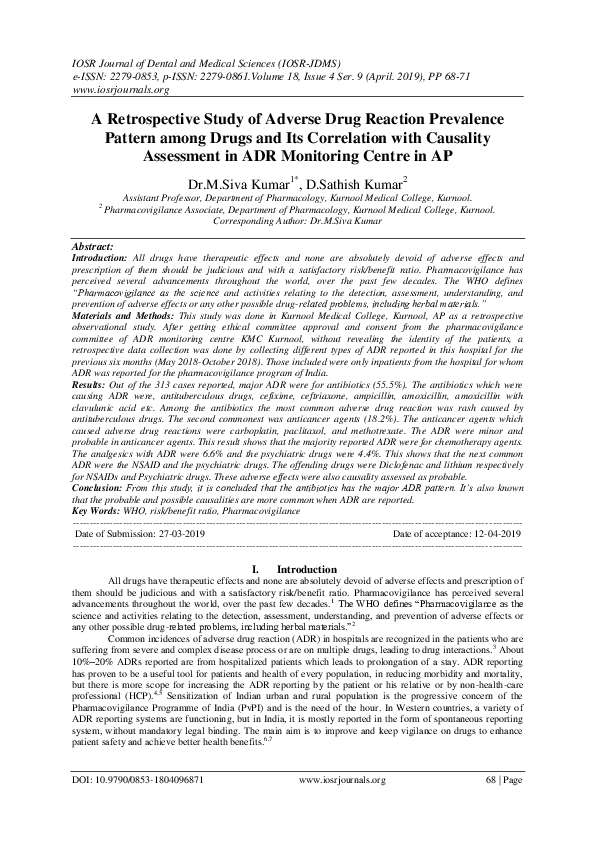 (PDF) A Retrospective Study of Adverse Drug Reaction Prevalence Pattern ...