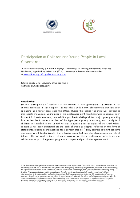 (PDF) Participation of Children and Young People in Local Governance