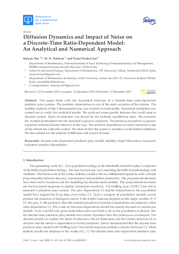 (PDF) Diffusion Dynamics and Impact of Noise on a Discrete-Time Ratio ...