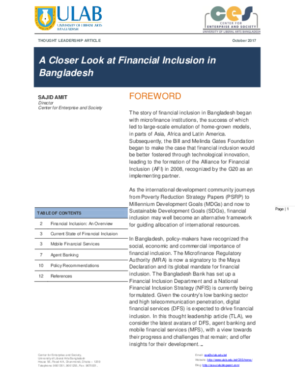 (PDF) A Closer Look at Financial Inclusion in Bangladesh