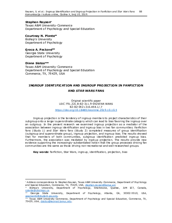 (PDF) Ingroup identification and ingroup projection in fanfiction and ...