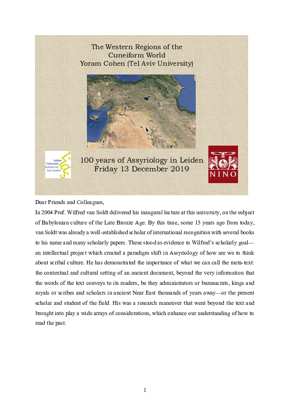 (PDF) Y Cohen 2019 100 Years of Assyriology at Leiden W van Soldt