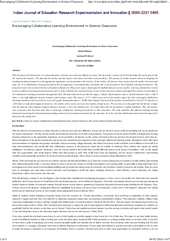 (PDF) Encouraging Collaborative Learning Environment in Science Classroom