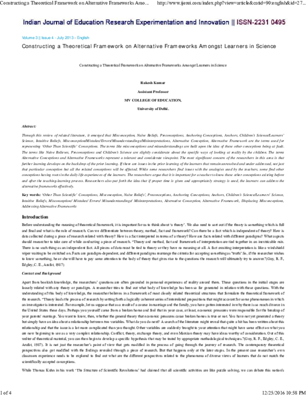 (PDF) Constructing a Theoretical Framework on Alternative Frameworks ...