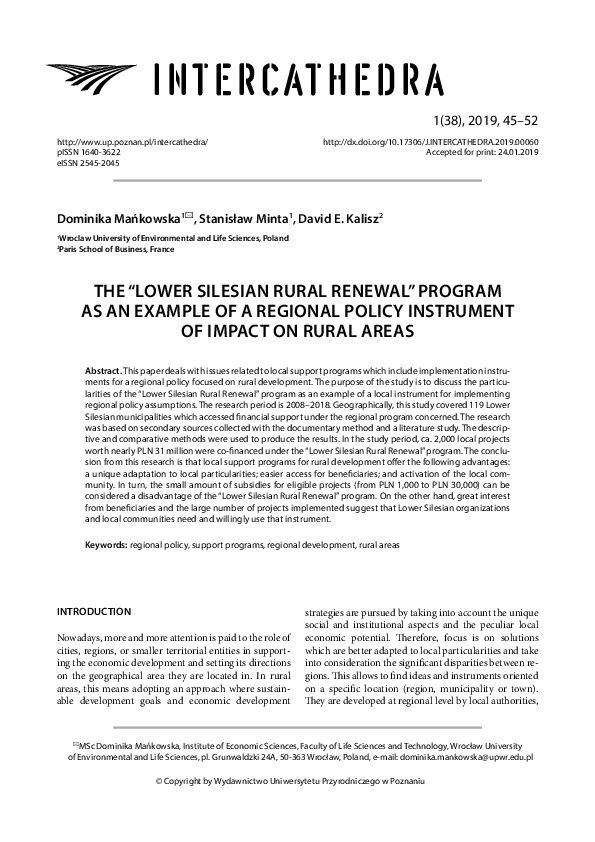 (PDF) The "Lower Silesian Rural Renewal" program as an example of a ...