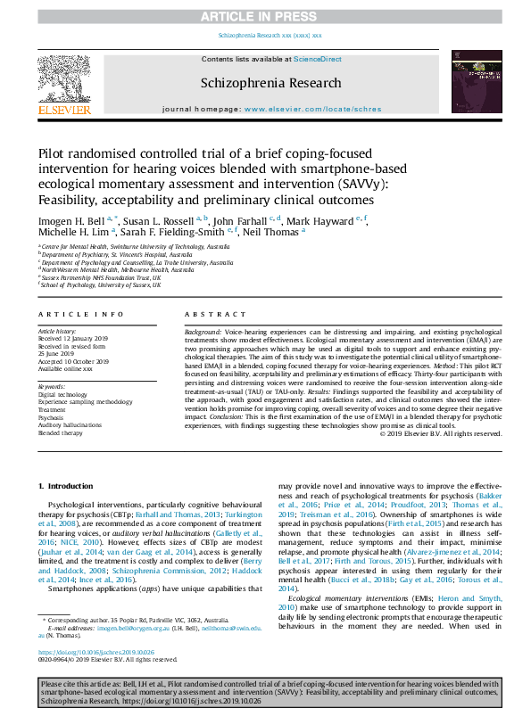 (PDF) Pilot randomised controlled trial of a brief coping-focused ...