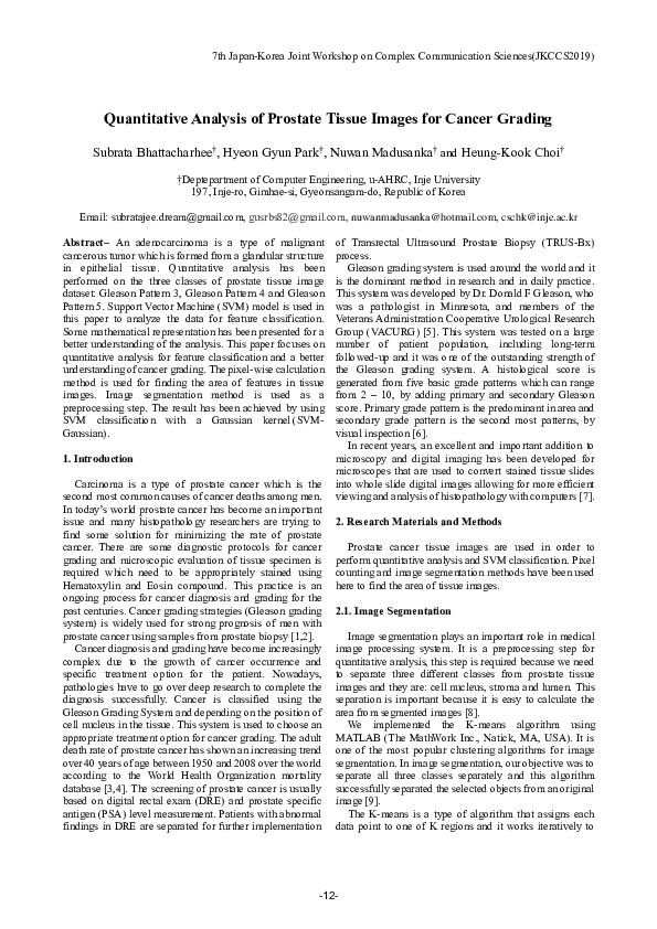 (PDF) Quantitative Analysis of Prostate Tissue Images for Cancer Grading