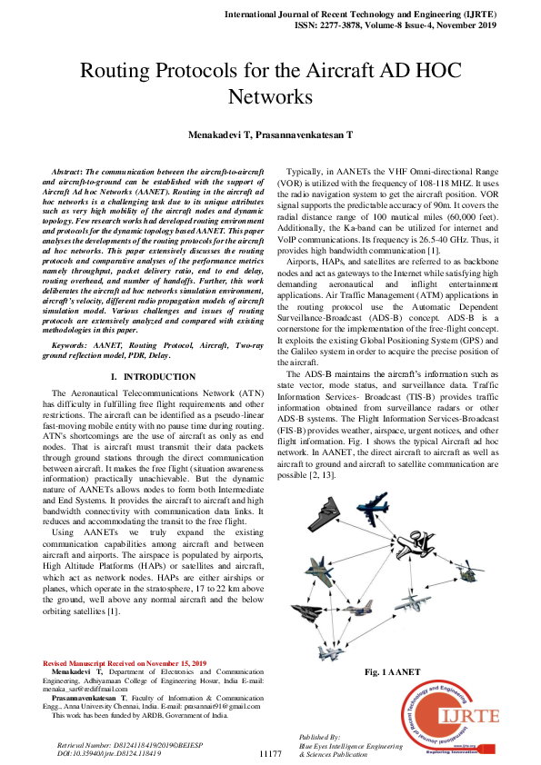 (PDF) Routing Protocols for the Aircraft AD HOC Networks