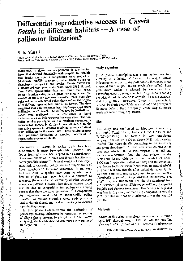 (PDF) Differential reproductive success in Cassia fistula in different