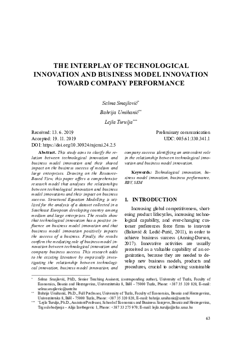 (PDF) THE INTERPLAY OF TECHNOLOGICAL INNOVATION AND BUSINESS MODEL ...