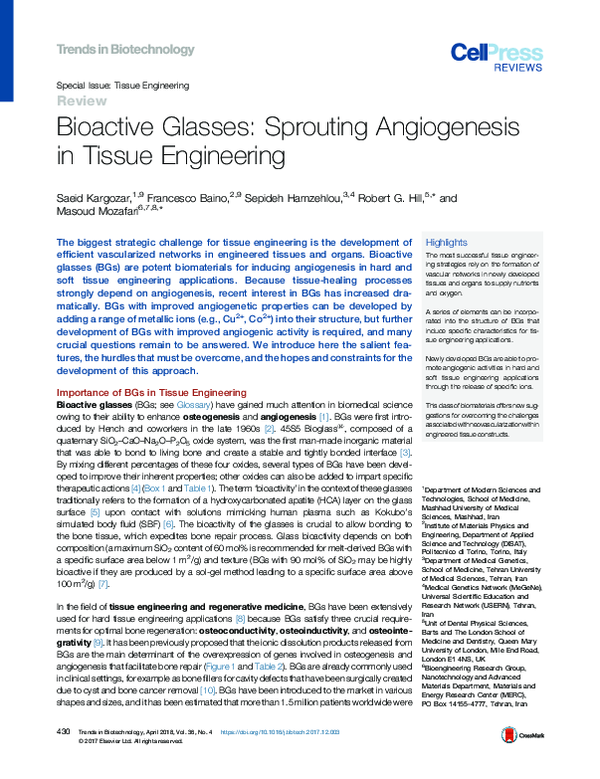 (PDF) Bioactive Glasses: Sprouting Angiogenesis in Tissue Engineering