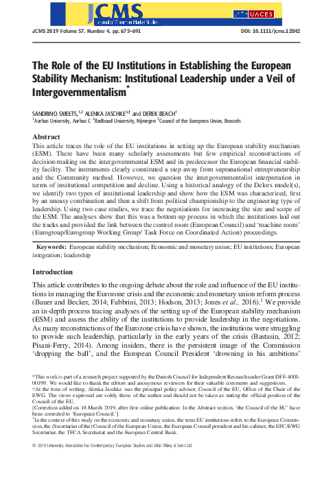 (PDF) The Role of the EU Institutions in Establishing the European ...