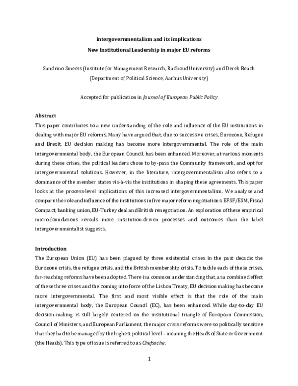 (PDF) Intergovernmentalism and its implications: New Institutional ...