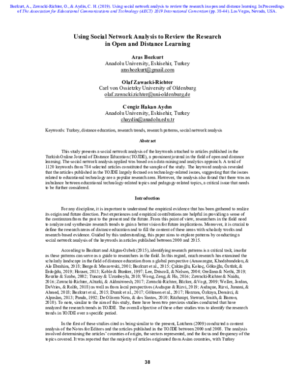(PDF) Using social network analysis to review the research in open and ...