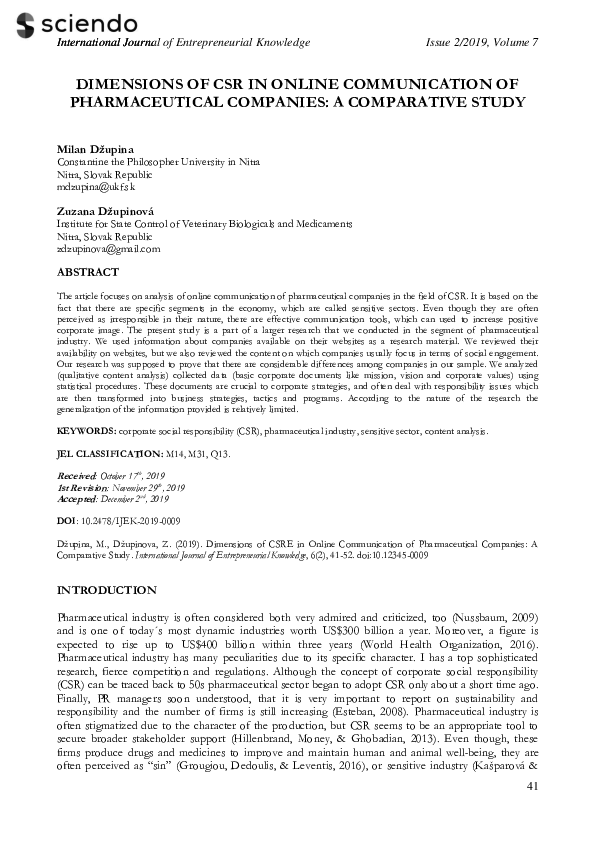 (PDF) Dimensions of CSRE in Online Communication of Pharmaceutical ...
