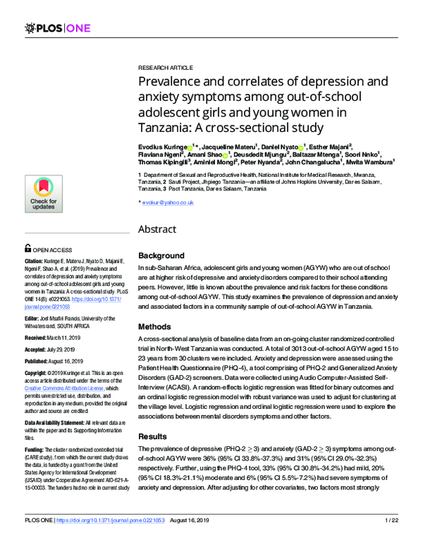 (PDF) Prevalence and correlates of depression and anxiety symptoms ...