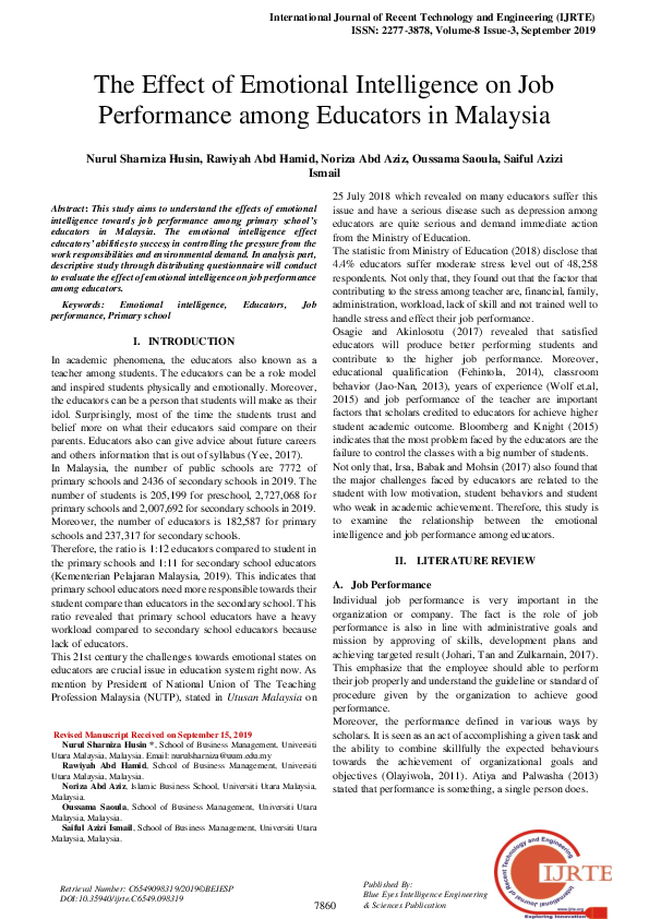 (PDF) The Effect of Emotional Intelligence on Job Performance among ...