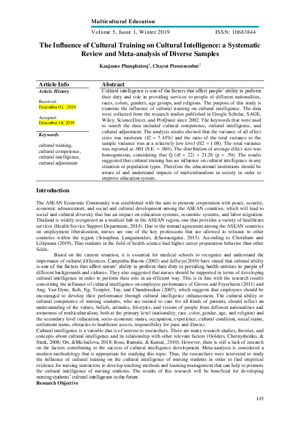 (PDF) The Influence of Cultural Training on Cultural Intelligence: a ...