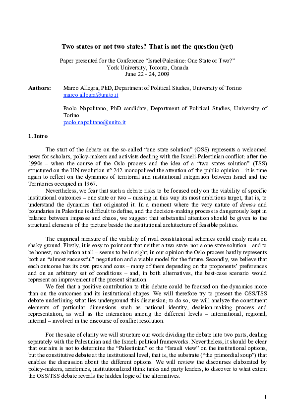 (PDF) Two States or not Two States: That is not the question (yet)