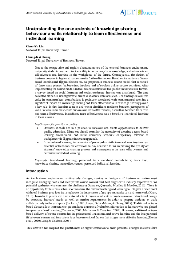 (PDF) Understanding the antecedents of knowledge sharing behaviour and ...