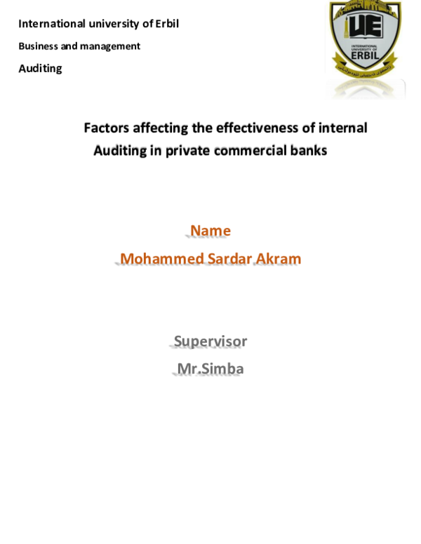 (DOC) Factors affecting the effectiveness of internal Auditing in ...