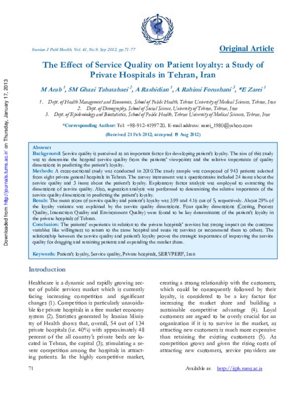 (PDF) The Effect of Service Quality on Patient loyalty: a Study of ...