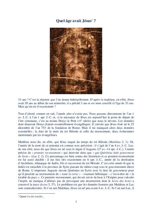 (PDF) Quel âge avait Jésus ?