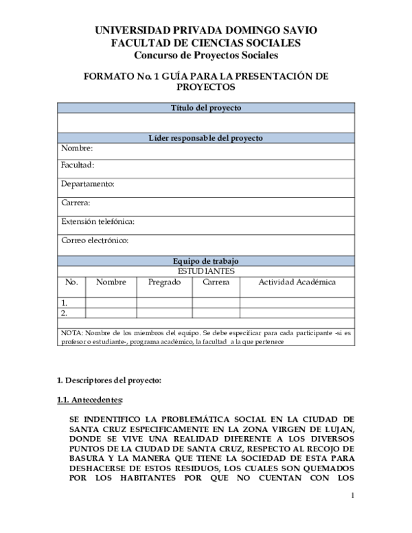 (DOC) FORMATO No. 1 GUÍA PARA LA PRESENTACIÓN DE PROYECTOS Título del ...
