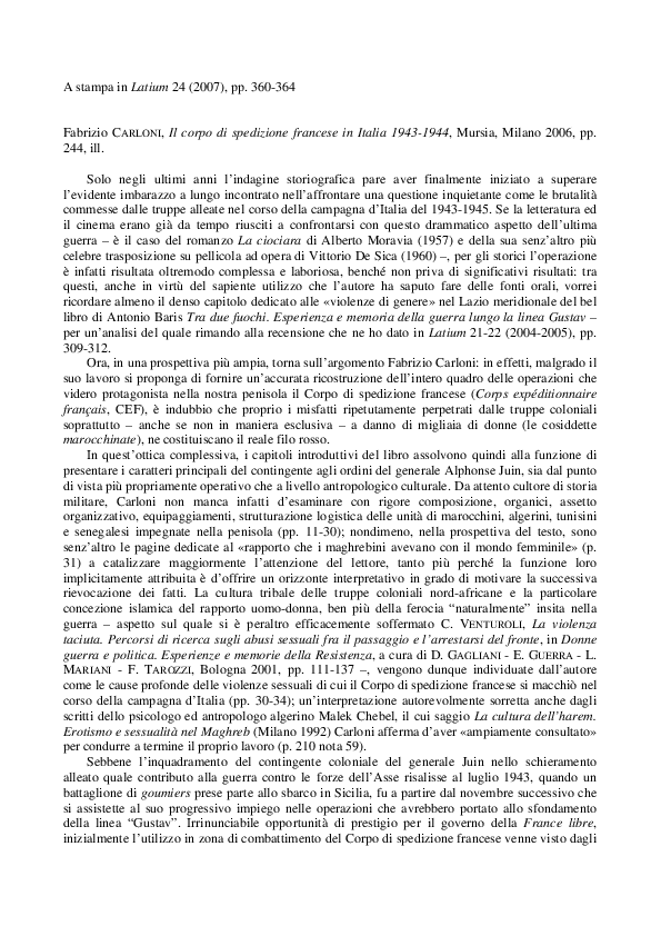 (PDF) Ciammaruconi Recensione a F. Carloni, Il corpo di spedizione