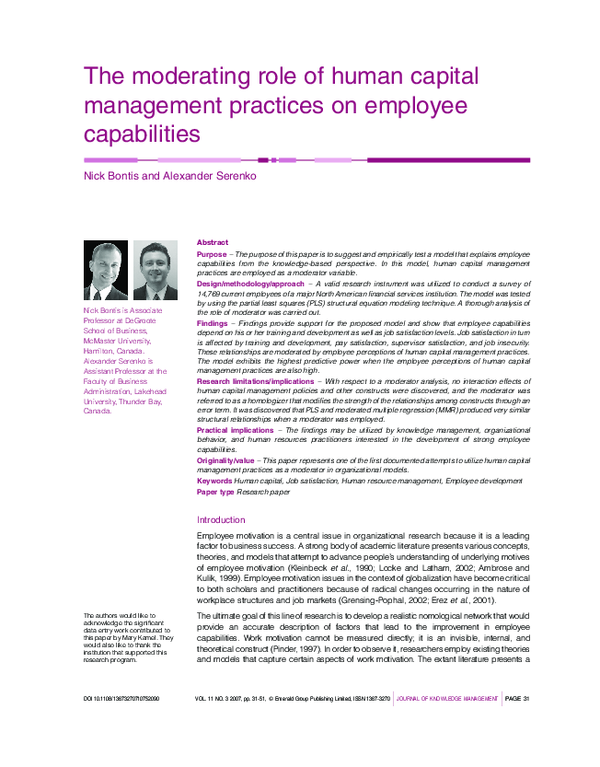 (PDF) The moderating role of human capital management practices on ...